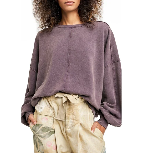 Free People Easy Does It Washed Pullover - Purple Large - Women's