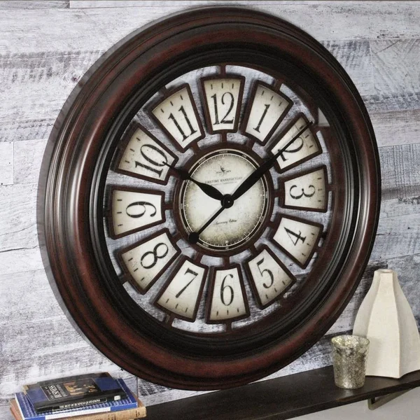 FirsTime 29 in. Round Majestic Hollow Wall Clock, Aged Espresso