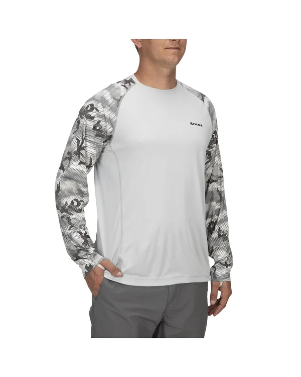 Simms Cloud Camo Grey Solarflex Crewneck Shirt - Print