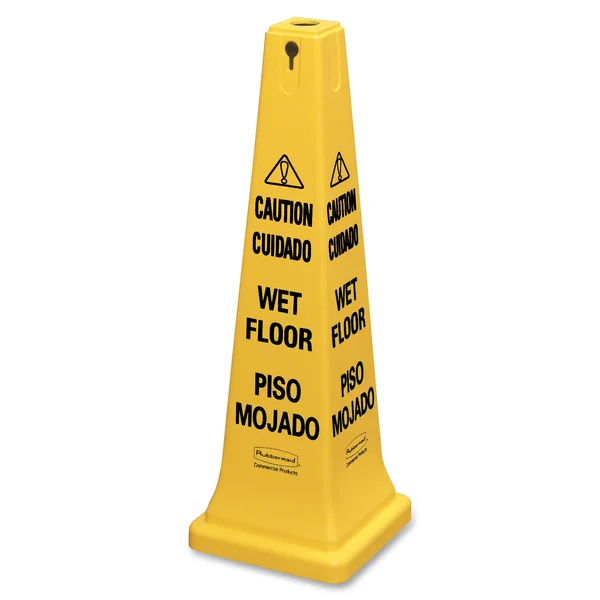 Rubbermaid Commercial 6276-77 Four-Sided Caution - Wet Floor Yellow Safety Cone, 12-1/4 x 12-1/4 x 36H