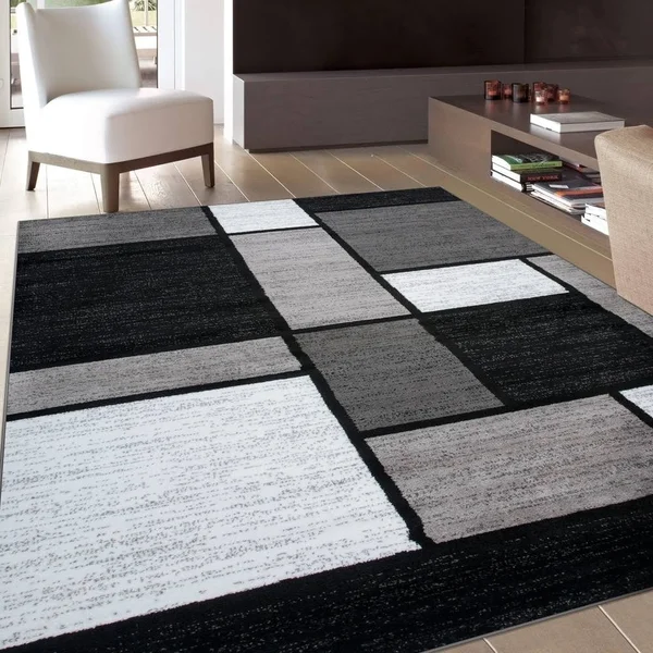 Rugshop Contemporary Modern Boxes Area Rug 5& 3x22 x 7& 3x22 Navy