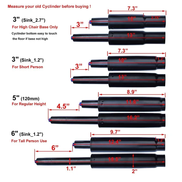 MySit Office Chair Piston Gas Lift Cylinder - Heavy Duty 5x22 Stroke Universal Size Pneumatic Chair Cylinder Gas Spring Rod Repl