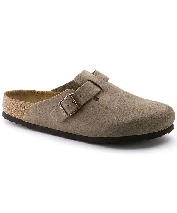 Birkenstock Boston Soft Footbed Clogs - Taupe Suede Leather, Narrow