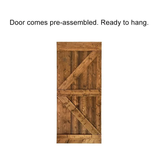 CALHOME K Series 36 in. x 84 in. Pre Assembled Ocean Blue Stained Solid Pine Wood Interior Sliding Barn Door Slab - DOOR-ASM-K36