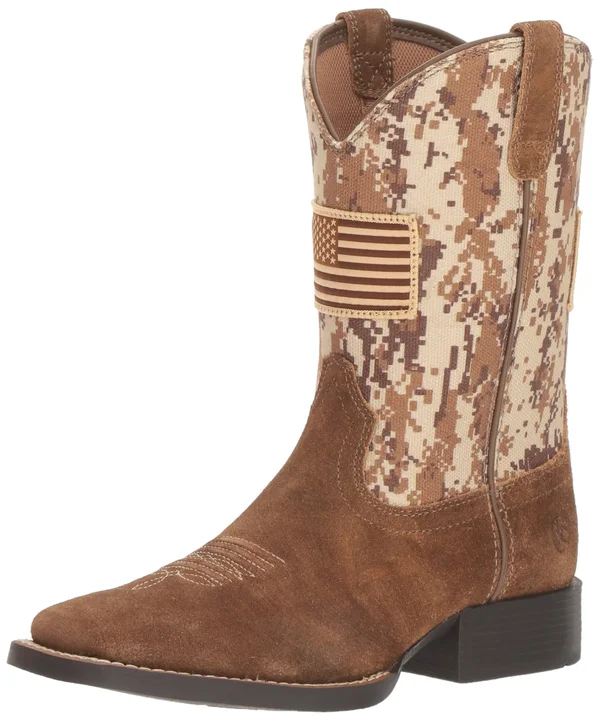 Ariat Kids& Patriot Square Toe Western Boots - Kids Unisex, Size: 4 Big Kids, Antique Mocha/Sand Camo Print
