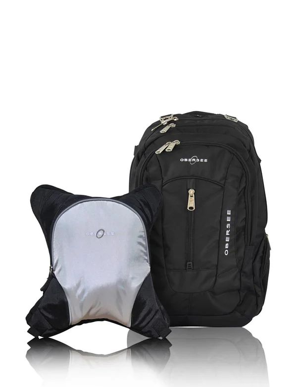 Obersee Bern Backpack Diaper Bag with Detachable Cooler - Black/Grey
