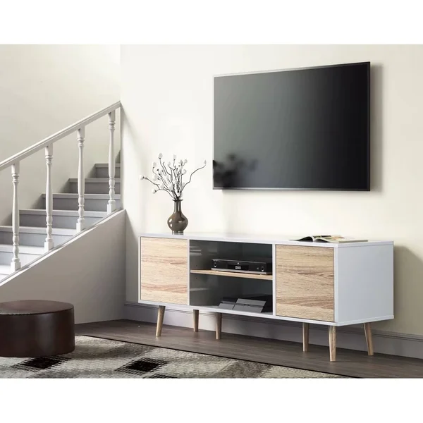 TV Stand for 60 inch TV Entertainment Center, white & Oak-53 inch - 59x22