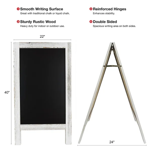 Excello Global Products Large Sturdy Handcrafted 40x22 x 20x22 Wooden A-Frame Chalkboard Display - 4 Liquid Chalk Markers &