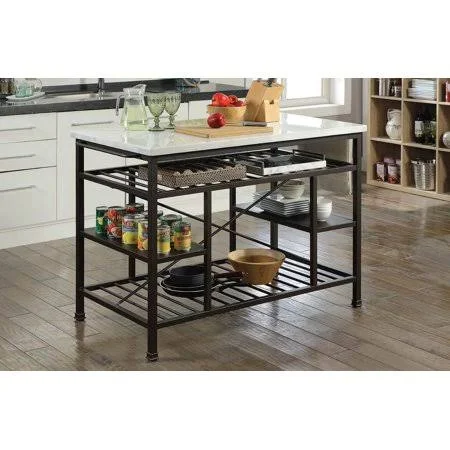 Industrial Style Lanzo Kitchen Island (Counter) with Spacious Storage Spaces Included Towel Rack - 4 Open Compartments (4 shelves