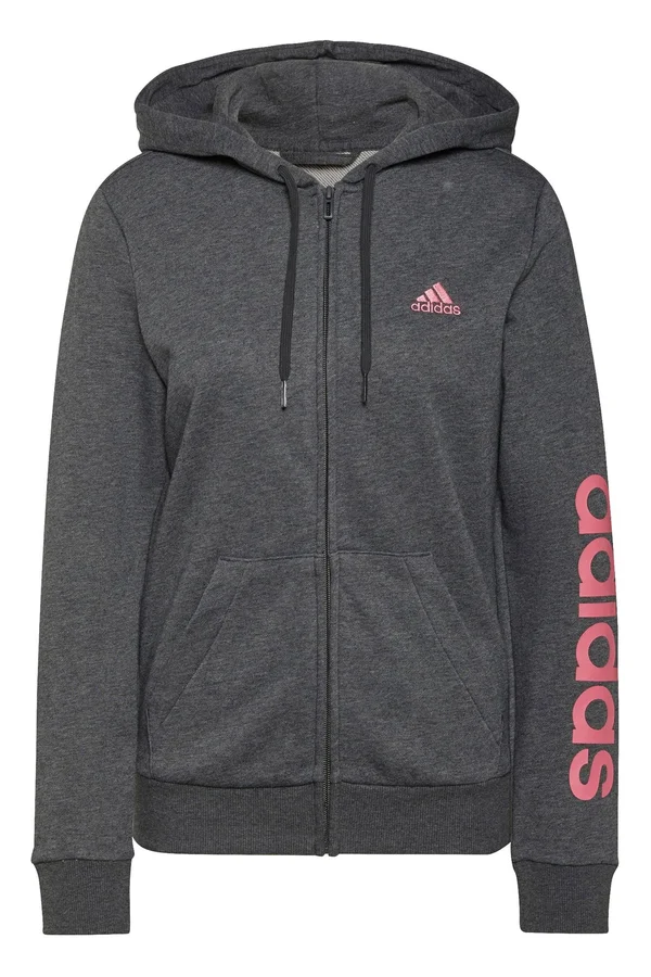 Adidas Essentials Logo Full Zip Hoodie Grey Pink Women - Xs