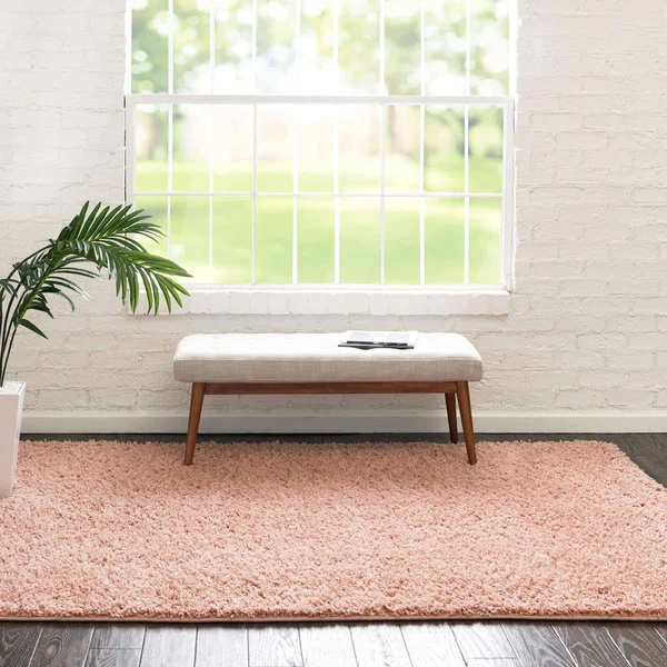 Unique Loom Everyday Solid Shag Area Rug - Rose Pink - 5& 0 x 8& 0