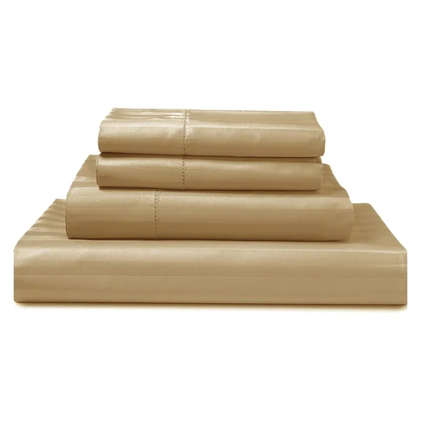 Luxury 500 Thread Count 100% Pima Cotton Damask Stripe 4 Piece Sheet Set - King - Oatmeal