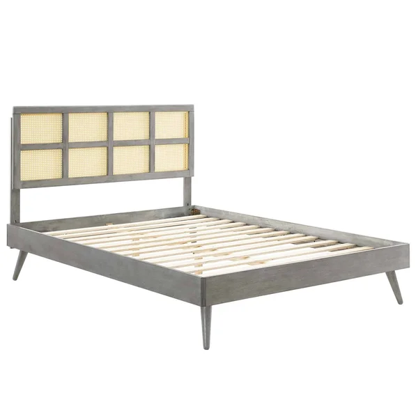 Modway Sidney Cane and Wood Queen Platform Bed with Splayed Legs MOD-6370 - Gray