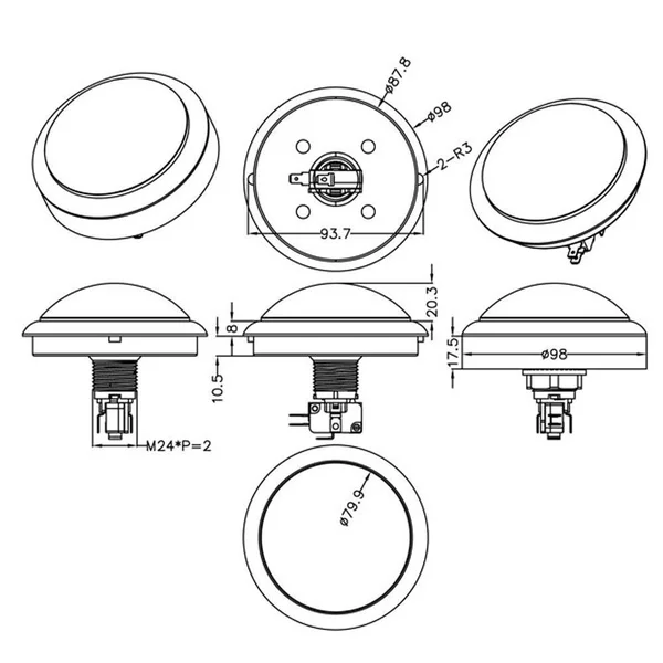 EG Starts 4 Inches Arcade Buttons 100mm larger Big Dome Convex Type LED Lit Illuminated Push Button for Compatible Arcade Machin
