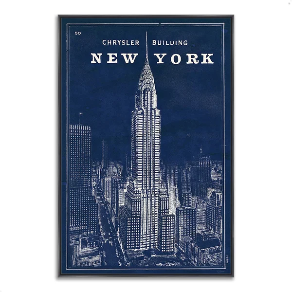 Tangletown Fine Art Blueprint Map New York by Sue Schlabach Framed Painting Print, 22x22 x 32