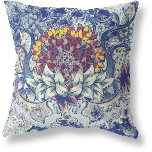 Amrita Sen Designs Vase Sunflower Matches Suede Zippered Pillow W Insert Blue Gray Yellow Red 18x22