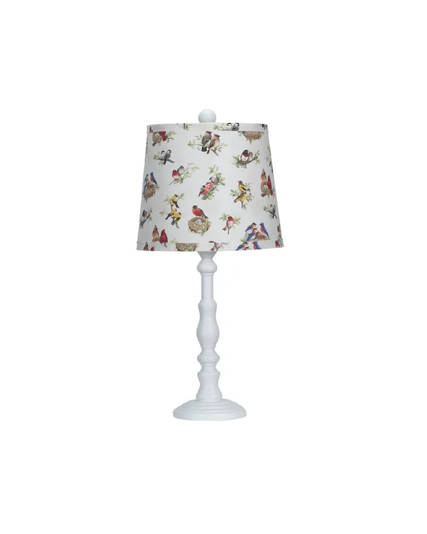 White Traditional Table Lamp with Birds Printed Shade (380114)