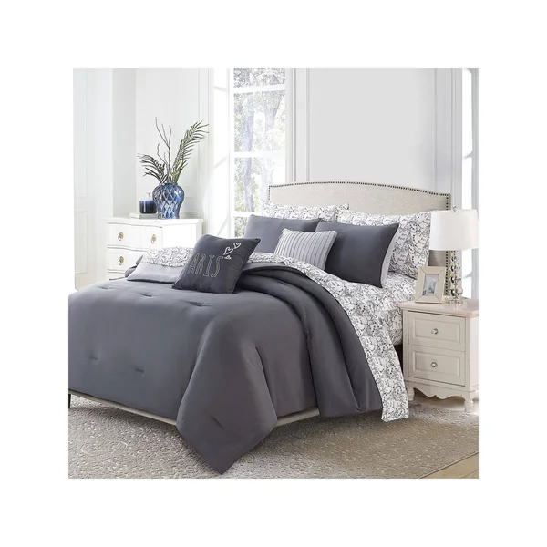 Home Style Bed in A Bag Sets (7 or 9-Piece) Twin Charcoal/Grey-Paris