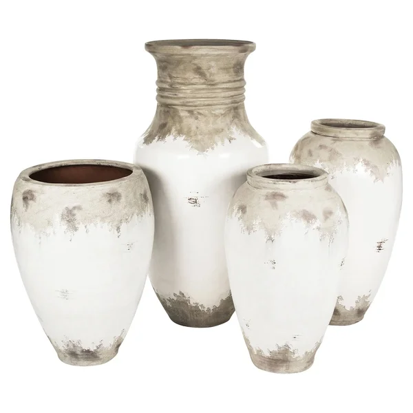 Siena French Country White Rustic Distressed White Ceramic Floor Vase - 31x22, Kathy Kuo Home