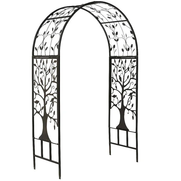 Metal Garden Arbor with Tree of Life Design, Green