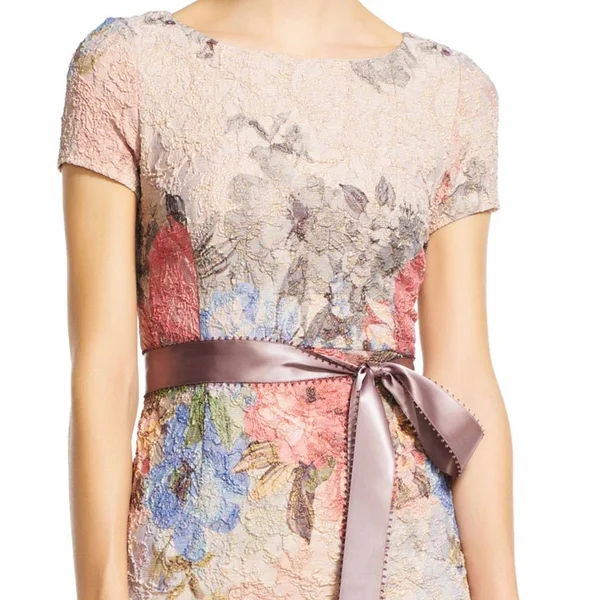 Adrianna Papell Floral Matelasse Gown - Blush Multi, Size: 2