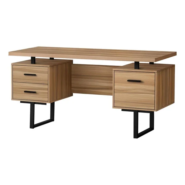 Monarch Specialties Computer Desk - 3 Storage Drawers - Reversible, Floating Desktop - 60x22L - Light Reclaimed Wood-Look, Bla