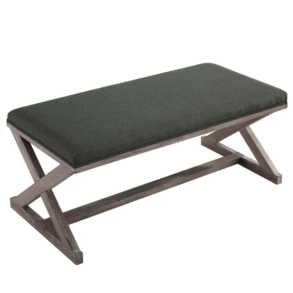Modway Beige Province Vintage French X-Brace Upholstered Fabric Bench