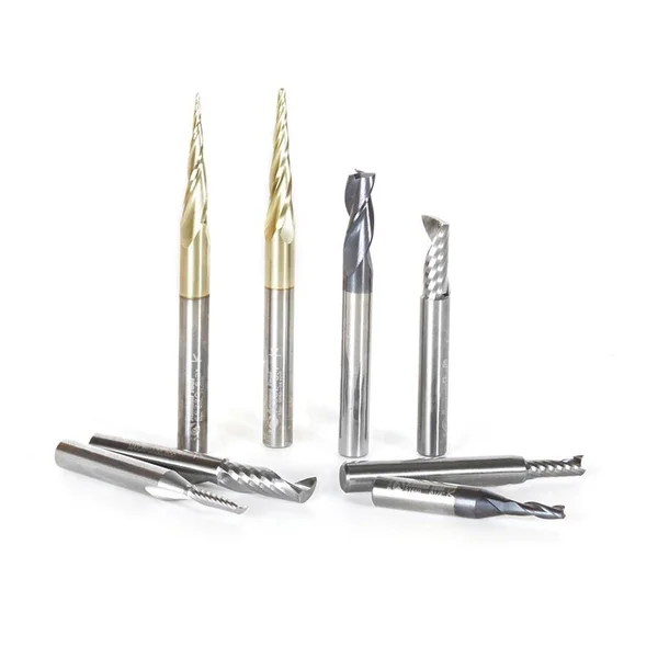 Amana AMS-135 8-Pc Specialty Aluminum, Plastics \& Stainless Steel Cutting CNC Router Bit Collection, 1/4 inch Shank