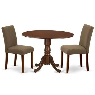 Patrica 3 - Piece Drop Leaf Solid Wood Rubberwood Dining Set Alcott Hill Table Color: Mahogany - Chair Color: Coffee