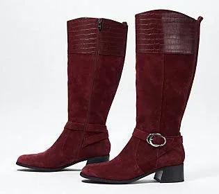 Marc Fisher Wide Calf Leather Tall Shaft Boots- Hailin - Size 7 Wide, Burgundy Suede