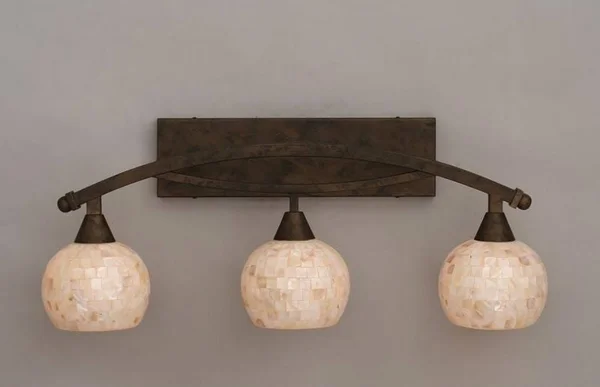 Toltec Lighting-173-BRZ-405-Bow - Three Light Bath Bar Bronze Finish with Mystic Seashell Glass