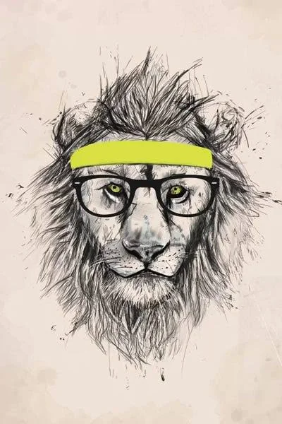 Framed Poster Prints - Hipster Lion (Light Version) by Balazs Solti ( Animal Art > wildlife > Wild Cats > Lions art)