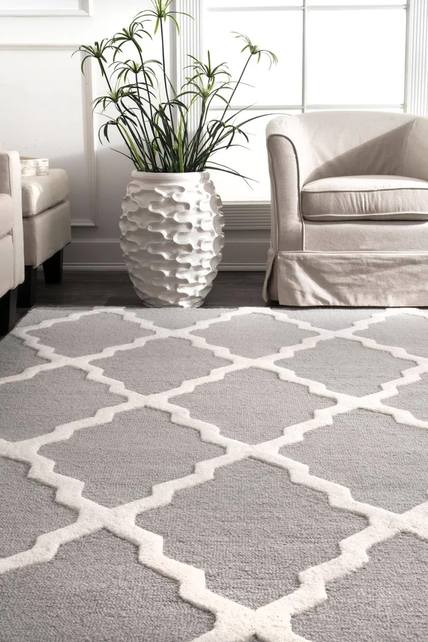 nuLOOM Light Grey Hand Hooked Marrakech Trellis Area Rug Runner, 2& 6x22 x 8&
