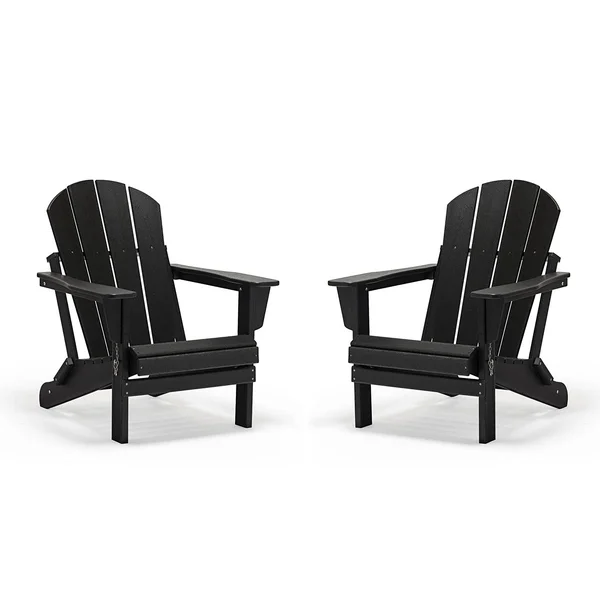 Westin Outdoor 2001010-2 Outdoor Folding Plastic Adirondack Chair Black - Set of 2