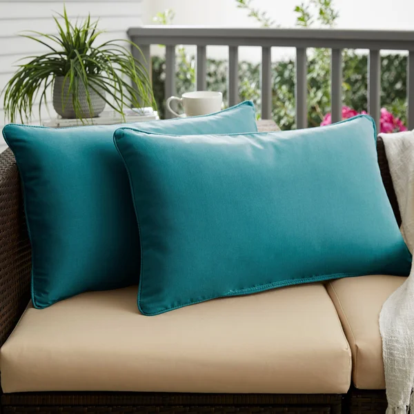 Sunbrella Spectrum Peacock Corded Indoor/ Outdoor Pillows (Set of 2) - 12 in x 24 in