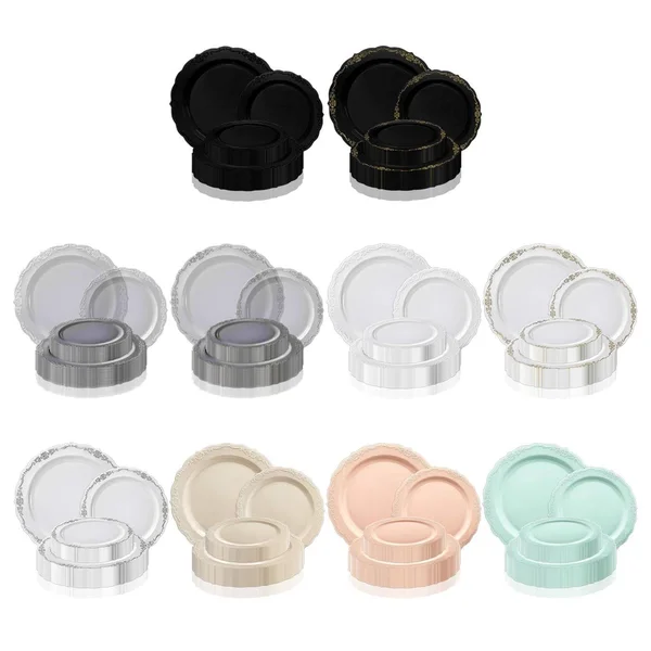 Vintage Rim Round Disposable Plastic Plate Packs - Party Supplies (White - 120pcs - Salad Plates)