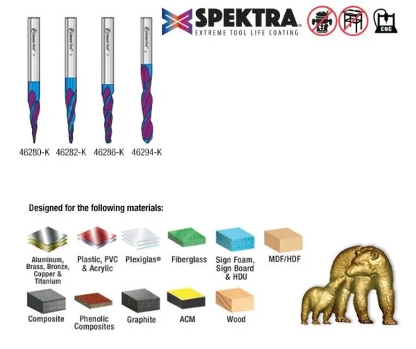 Amana Tool AMS-148-K 4-pc SC Spektra Extreme Tool Life Coated 2D/3D Carving 1/4 inch SHK Router Bit