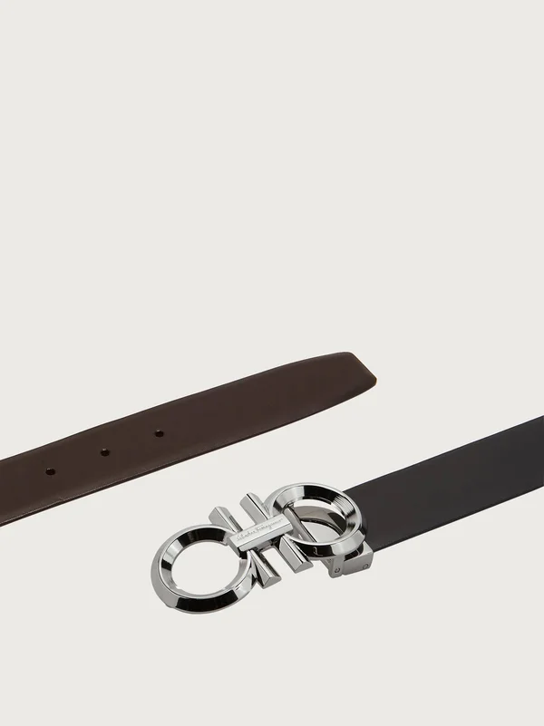 Salvatore Ferragamo Adjustable/Reversible Belt - 679939 (Black/Hickory) Men's Belts