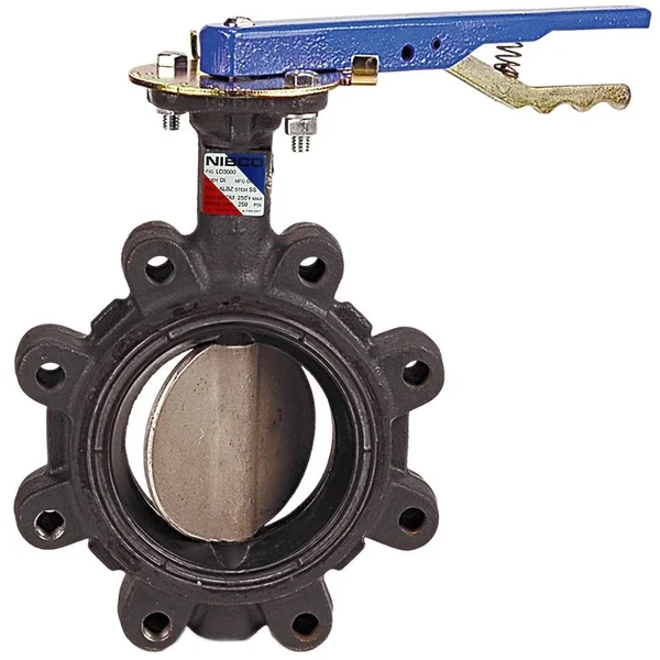 Nibco NLG100J LD-2000-3 Series Ductile Iron Butterfly Valve with EPDM Liner and Aluminum Bronze Disc, Lever-Lock Handle, Lug, 5x