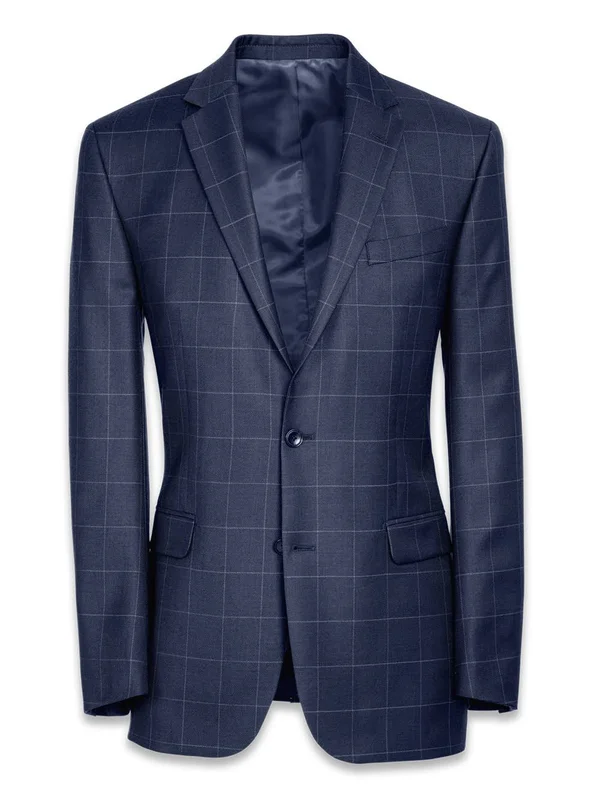 Men's Suit - Classic Fit in Windowpane Navy Windowpane Wool, Paul Fredrick