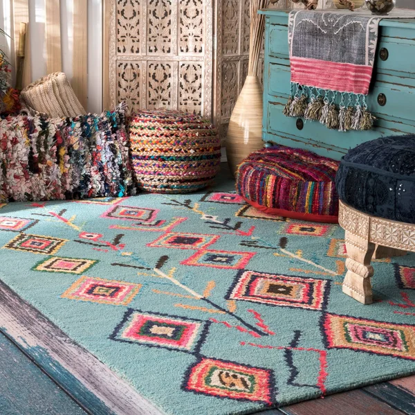 nuLOOM Hand Tufted Wool Moroccan Triangle Rug - 5& x 8& - Turquoise