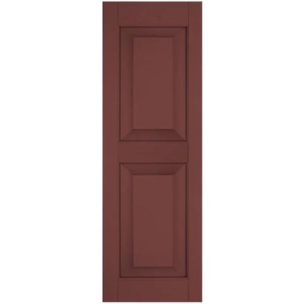 Ekena Millwork 18 in. x 25 in. Exterior Real Wood Sapele Mahogany Raised Panel Shutters Pair Cottage Red