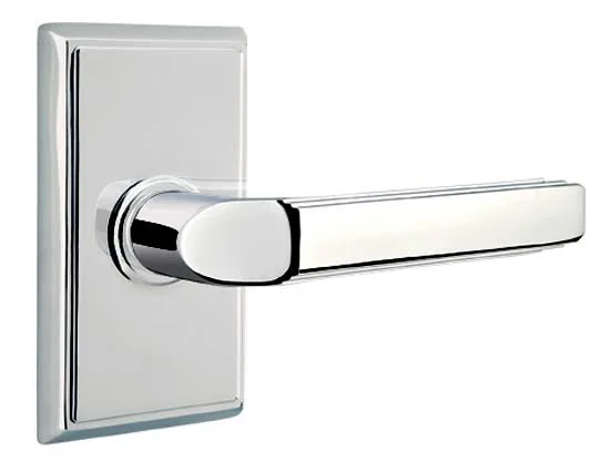 Emtek 8121MUS15LH Passage Milano Lever with Rectangular Rose Finish: Satin Nickel - Handle Orientation: Left
