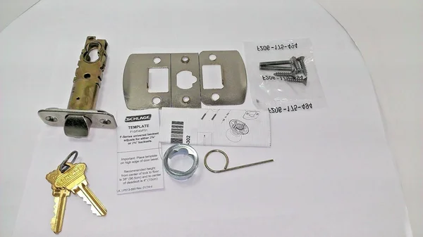 Schlage F51A Flair with Brookshire Rose Keyed Entry Lock Satin Nickel Finish
