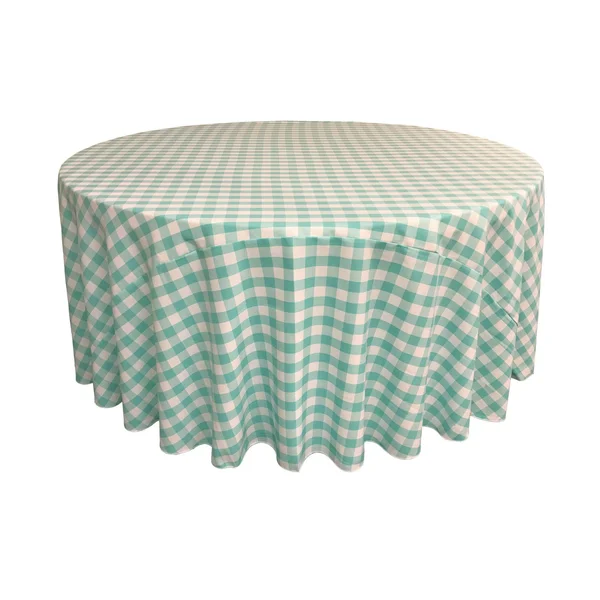 La Linen Polyester Gingham Checkered 120x22 Round Tablecloth, White and Orange
