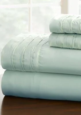 Solid 4 Piece Sheet Set with Pintuck Hem Misty Blue, California King