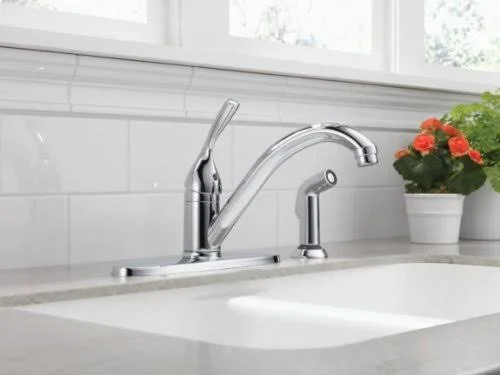Delta 400-DST Classic Single-Handle Kitchen Faucet with Matching Side Sprayer, Chrome