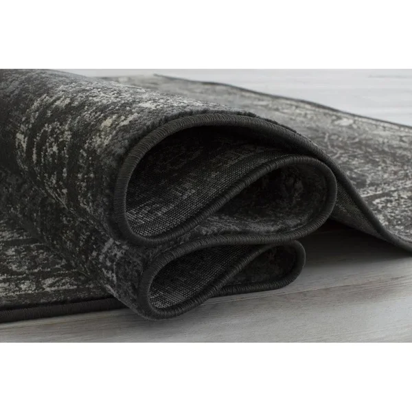 Allstar Rugs Distressed Charcoal Grey and Beige Rectangular Accent Area Rug with Ivory Persian Design - 4& 11x22 x 7& 0x22