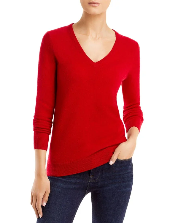 C by Bloomingdale&s V-Neck Cashmere Sweater - 100% Exclusive - x Small - Marled Plum
