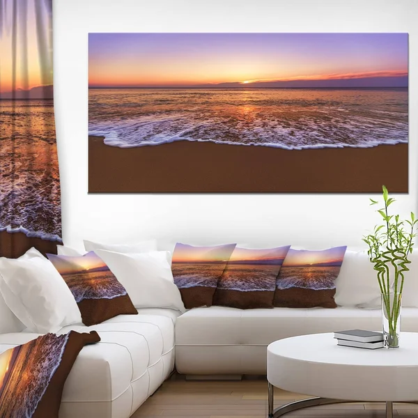 Design Art Orange Tinged Sea Waters at Sunset Photographic Print on Wrapped Canvas - Size: 12x22 H x 20x22 W x 1x22 D, Blue